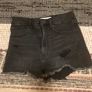 high rise ripped black denim shorts
